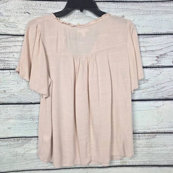 Maurices M Cream Smocked Flutter Sleeve Henley Top - Picture 5 of 6